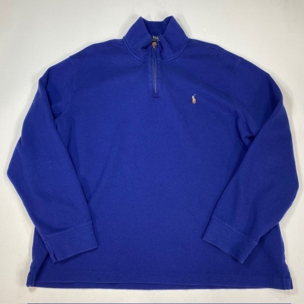 Polo Ralph Lauren Mens XXL Estate Rib Quarter Zip Pullover Royal Blue Pony Logo
